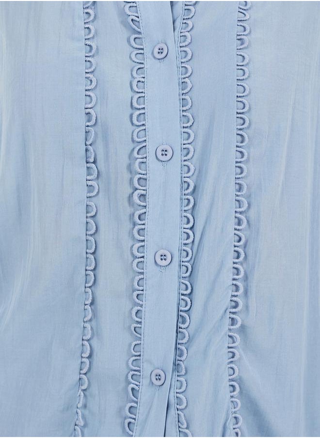 Styli - Lace Detail Collared Plain Long Sleeve Shirt - Image 1