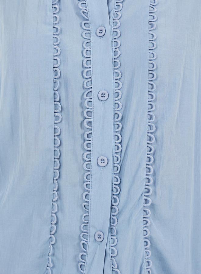 Styli Lace Detail Collared Plain Long Sleeve Shirt - Image 4