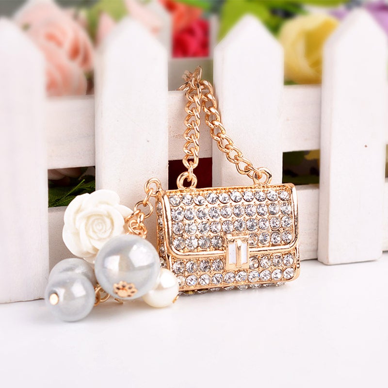💍 ميدالية مفاتيح بش ل حقيبة بنقشة ورد ولؤلؤ - Image 4