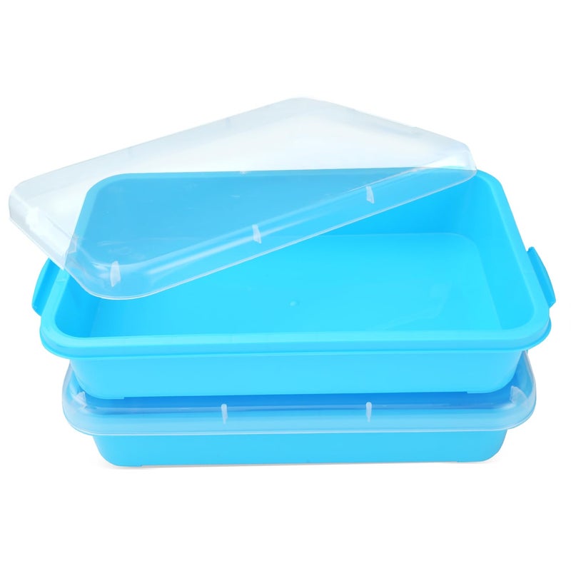 AtMini Sensory Bin Sand Tray with Lid for Toddlers 2 Pcs 15in Portable Sandbox Toy Large Plastic Tray for Kids 3 4 5 6 Fill with Sand Water Beads and More 2 Blue - Image 2