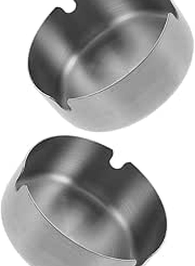 Stainless Steel Windproof Ashtray 2 Pack Round 8cm for Indoor Outdoor Office Travel - Image 1