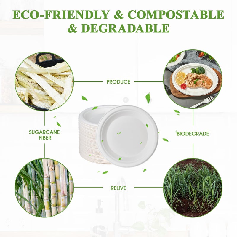 Vplus 125 Pack 6 inch Paper Plates 100% Compostable  Heavy-Duty Disposable Paper Plates Bagasse Natural Biodegradable Eco-Friendly Sugarcane(White) - Image 3
