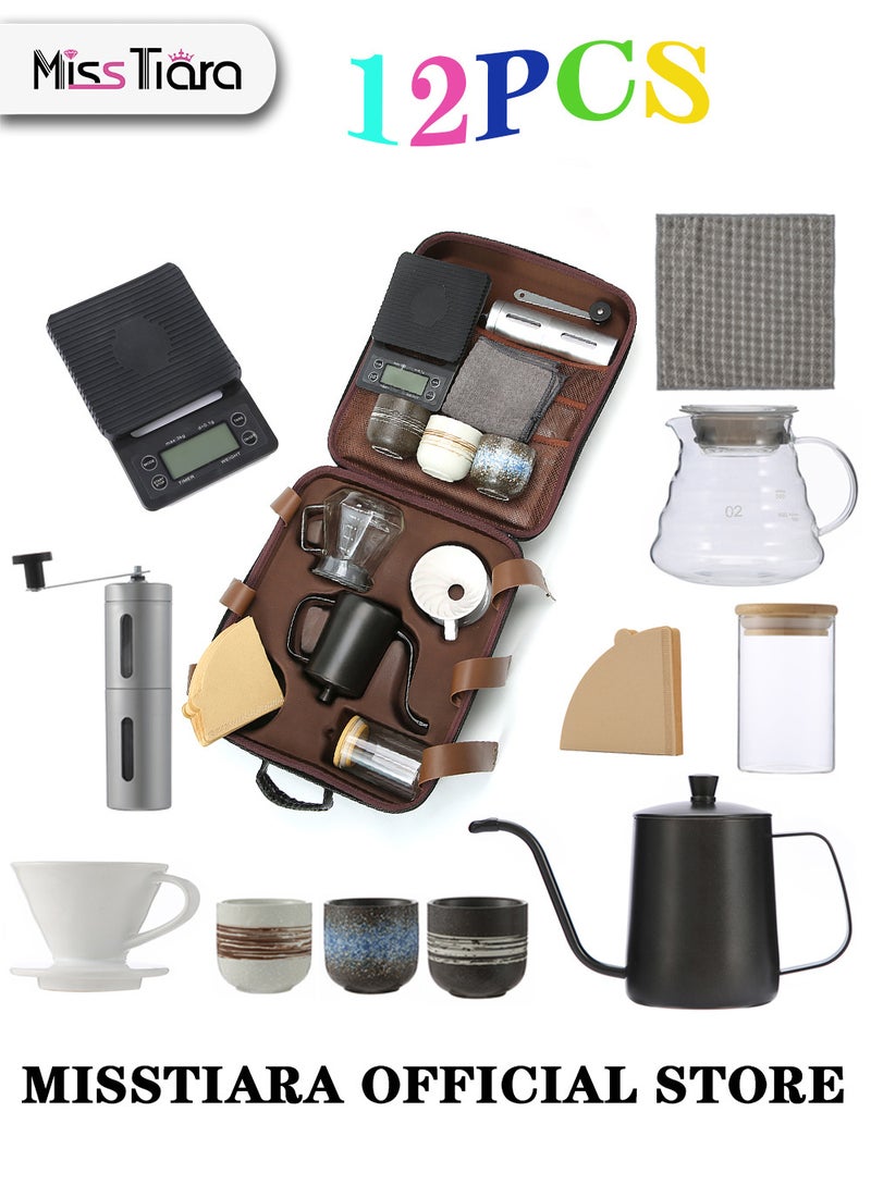 MissTiara 12-Piece Completed Drip Coffee Maker Set Coffee Set All in 1 Portable Travel Bag - Image 1