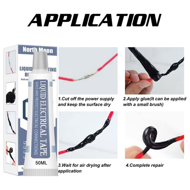 BSITFOW Liquid Electrical Tape, Easy Use Protective, Airtight, Waterproof, Flexible, Dielectric Coating, Liquid Insulating Electrical Tape Tube Paste High Temperature Glue, Black Color, 50ml-Black - Image 3