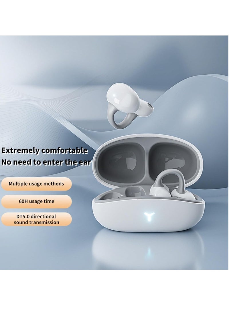 Bone conduction earphones, wireless clip-on earphones, high sound quality, long battery life, low latency, noise canceling earphones (white) - Image 2