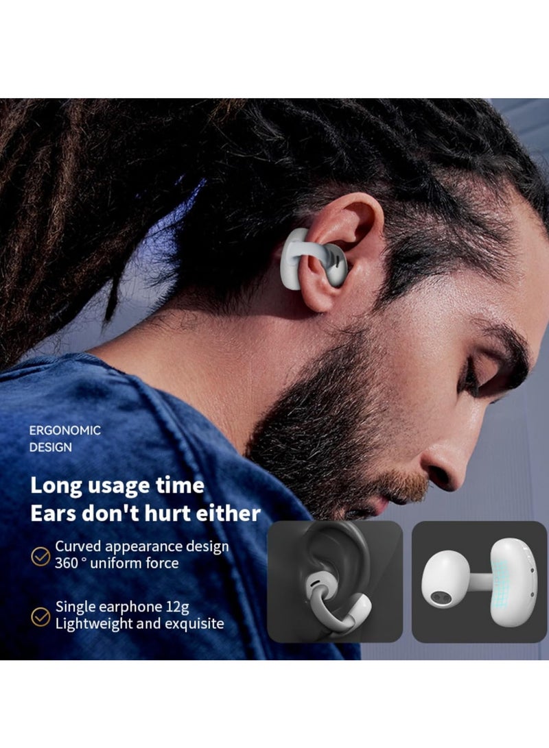 Bone conduction earphones, wireless clip-on earphones, high sound quality, long battery life, low latency, noise canceling earphones (white) - Image 5