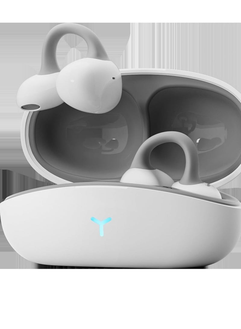 Bone conduction earphones, wireless clip-on earphones, high sound quality, long battery life, low latency, noise canceling earphones (white) - Image 1