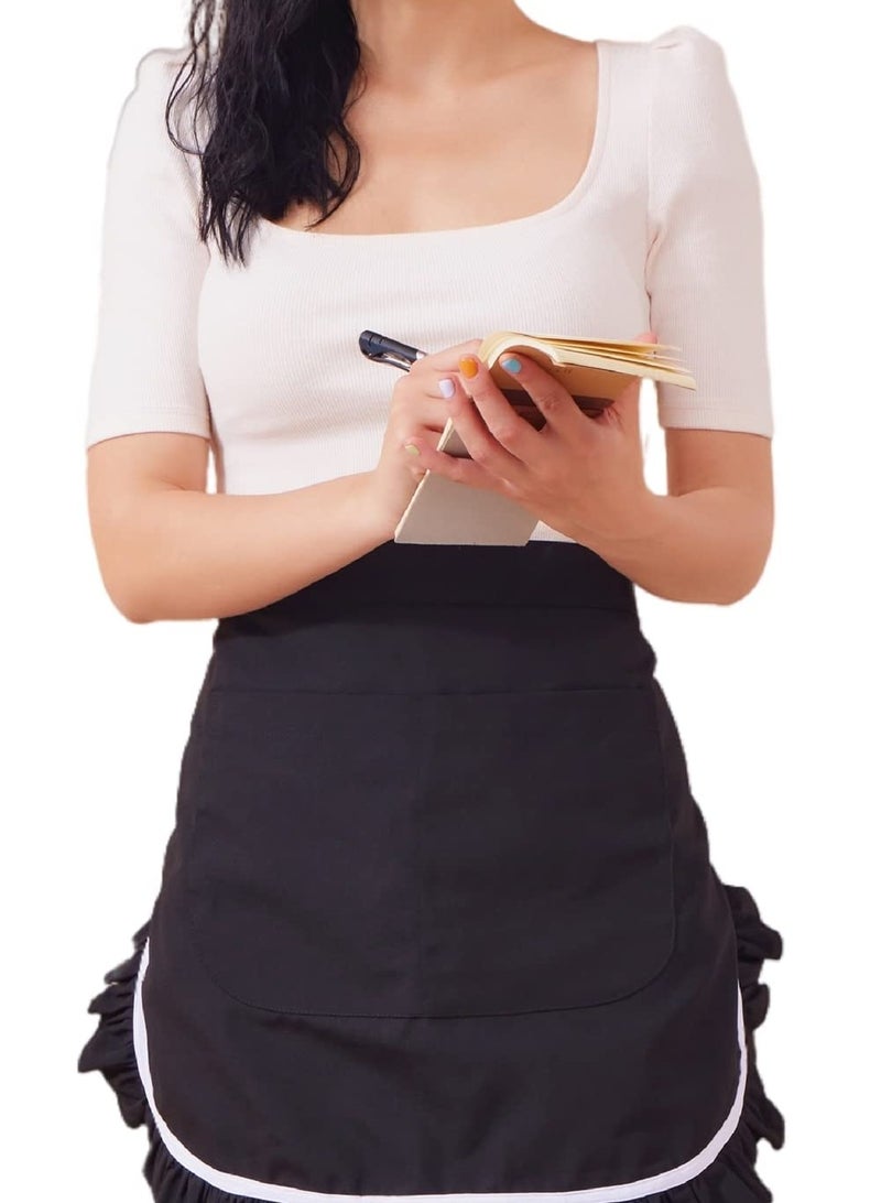 SYOSI Waist Apron Half Apron, Black Waitress Server Aprons, Waitress Waiter Server Short Aprons with pockets, for Kitchen Cooking Restaurant, for Waitress Cosplay Costume  - Image 2