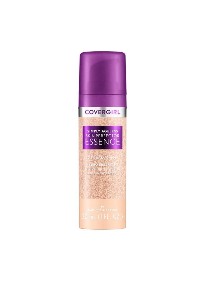 كفر جيرل كريم أساس Simply Ageless Skin Perfector Essence Foundation، 20 فاتح، مكمل ملون للبشرة، مكياج للعناية بالبشرة، لون شفاف، لمسة نهائية مشرقة، لمسة نهائية تشبه البشرة، تركيبة نباتية، 1.0 أونصة  - Image 1