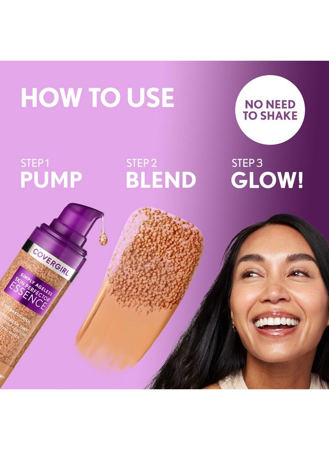 كفر جيرل كريم أساس Simply Ageless Skin Perfector Essence Foundation، 20 فاتح، مكمل ملون للبشرة، مكياج للعناية بالبشرة، لون شفاف، لمسة نهائية مشرقة، لمسة نهائية تشبه البشرة، تركيبة نباتية، 1.0 أونصة  - Image 4