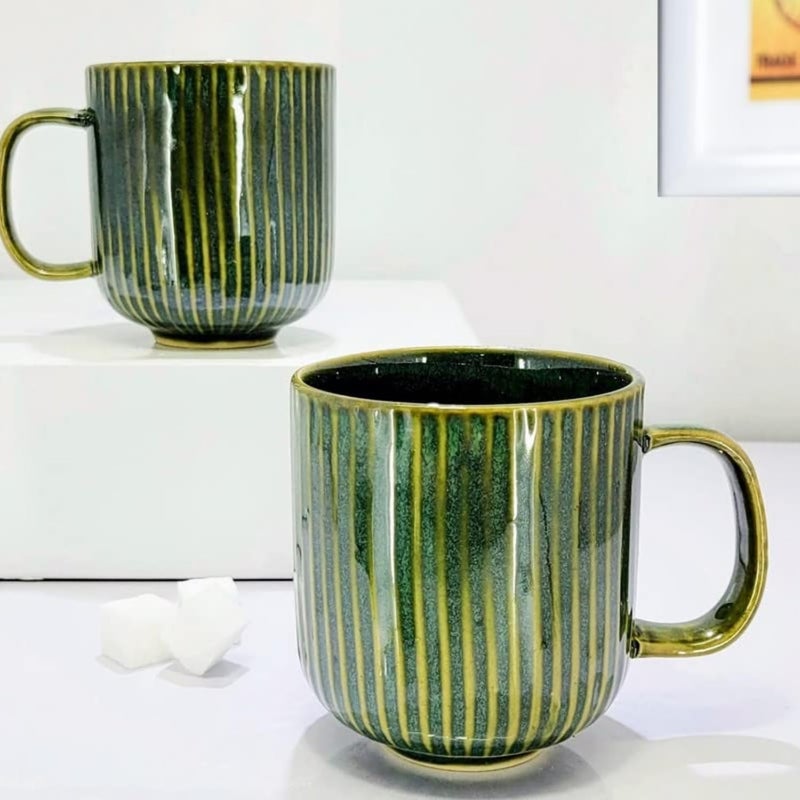 KITTENS Line Pattern Large Coffee Mug Green 300 ml Set of 2 - Image 1