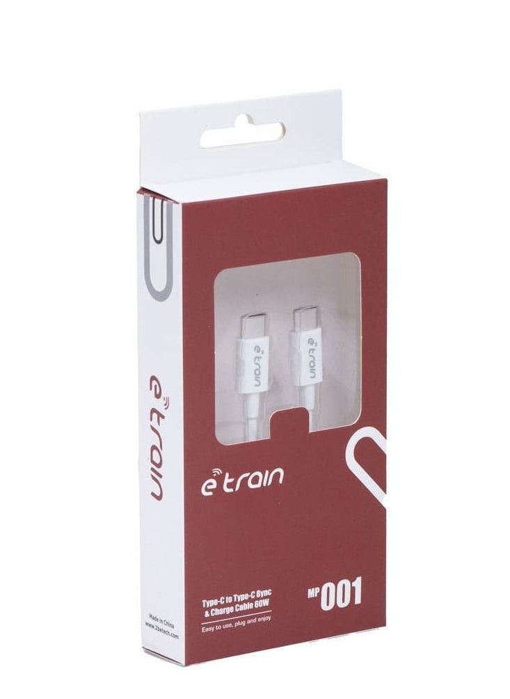 Etrain - CABLE ETRAIN MP001 TYPE C TO TYPE C ULTRA FAST CHARGING 60W AND FAST DATA TRANSFER WHITE - Image 1