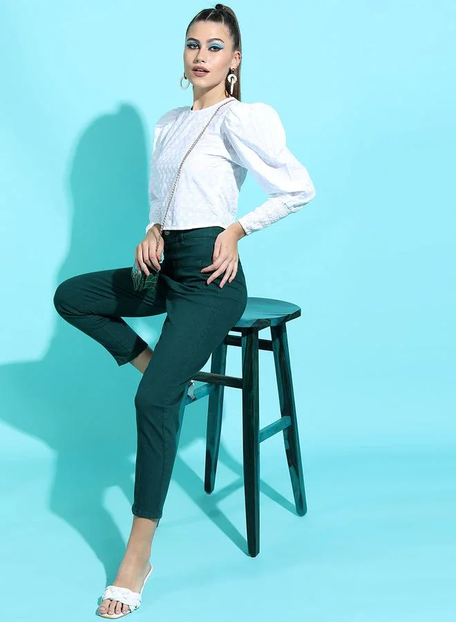 طوكيو توكيز Floral Embroidered Puff Sleeves Crop Top by Styli