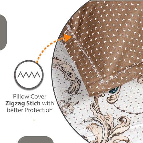 Divine Casa Double Size Bedsheet for Double Bed, 144 TC Pure Cotton Queen Size with 2 Pillow Covers | 222 By 254 cm | Floral | Ivory Gold - Image 5