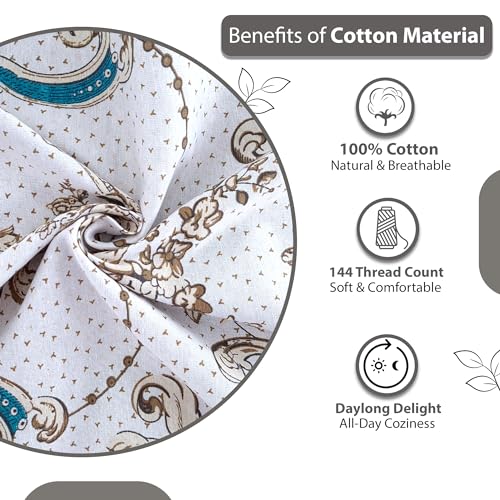 Divine Casa Double Size Bedsheet for Double Bed, 144 TC Pure Cotton Queen Size with 2 Pillow Covers | 222 By 254 cm | Floral | Ivory Gold - Image 4
