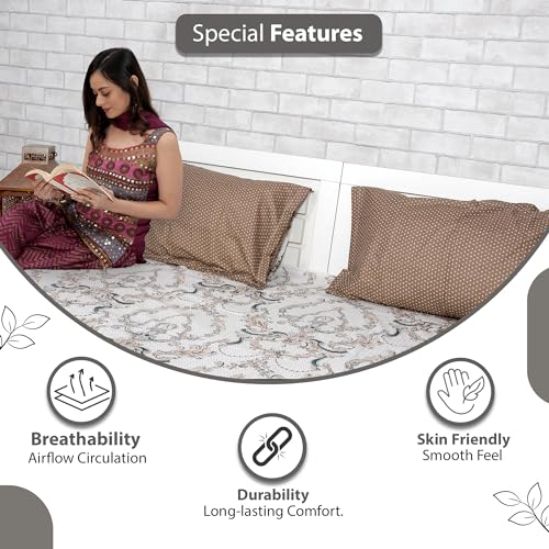 Divine Casa Double Size Bedsheet for Double Bed, 144 TC Pure Cotton Queen Size with 2 Pillow Covers | 222 By 254 cm | Floral | Ivory Gold - Image 3