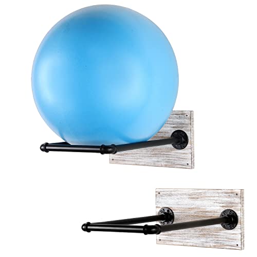 MyGift Premium Modern Wall Mounted Sports Ball Display Holder Set of 2 White Wood Metal - Image 1