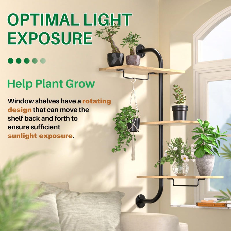 DELLAN Window Plant Shelves, Rotating Plant Shelf for Window, Wall Mounted Indoor Hanging Plants Shelf (3 Tier) - Image 4