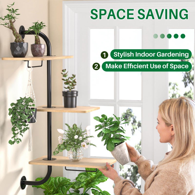 DELLAN Window Plant Shelves, Rotating Plant Shelf for Window, Wall Mounted Indoor Hanging Plants Shelf (3 Tier) - Image 3