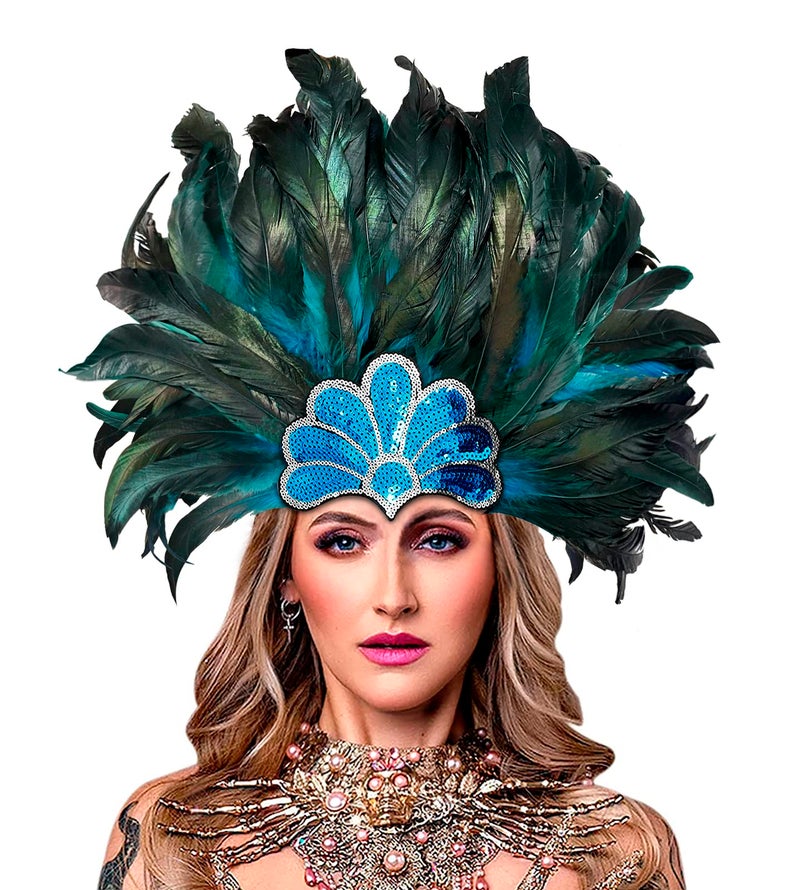 HOMELEX Women's Black Feather Headpiece Carnival Caribbean Headdress Showgirl Accessories - Image 1