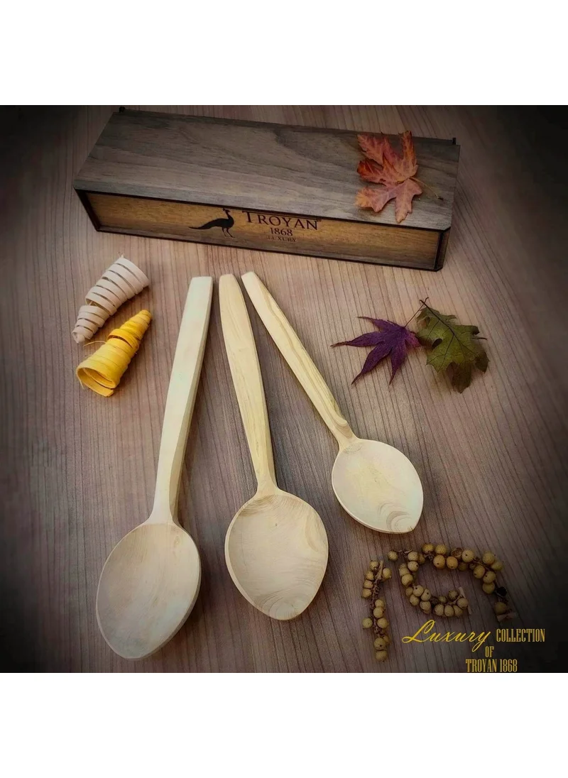 Troyan 1868 Genuine Boxwood 3-Piece Spoon Set. 32cm 28cm and 25cm