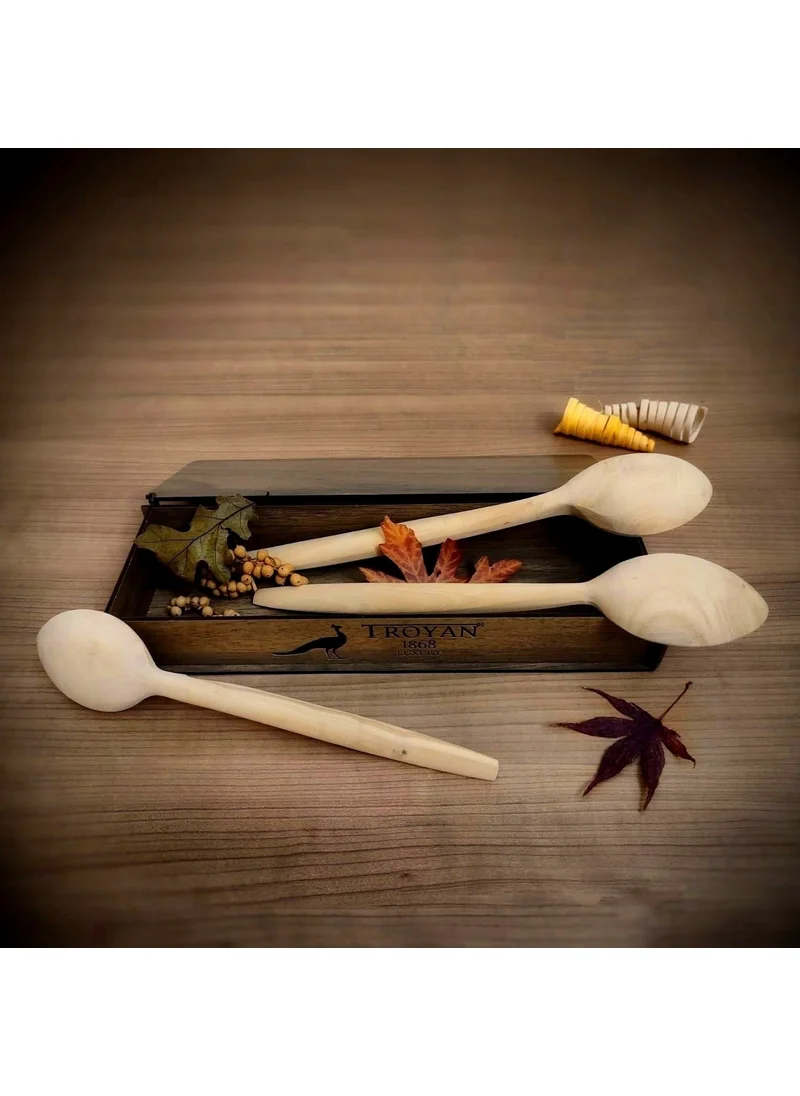 Troyan 1868 Genuine Boxwood 3-Piece Spoon Set. 32cm 28cm and 25cm
