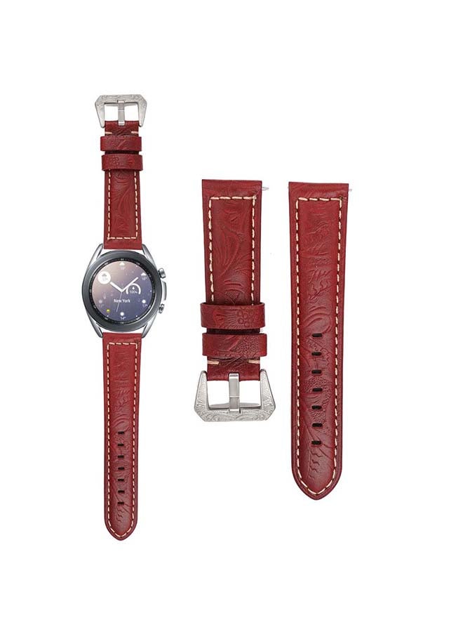 بيرفيي سوار بديل من الجلد الطبيعي المنقوش لساعة سامسونج جالاكسي 3 مقاس 41 مم بورغندي - Image 1