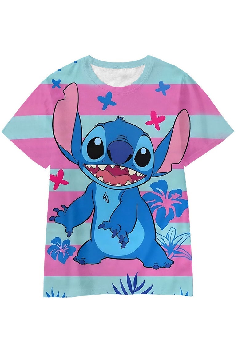 STITCH Summer cute cartoon Stitch boys and girls printed short-sleeved shirt-130cm 