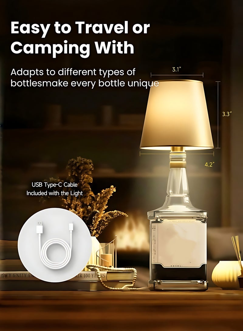 LED Glass Bottle Lamp Wireless Rechargeable Touch Control 3 Color Dimmable Night Light Bottle Shade Lamp for Home Bar Restaurant Party Decoration - Image 5