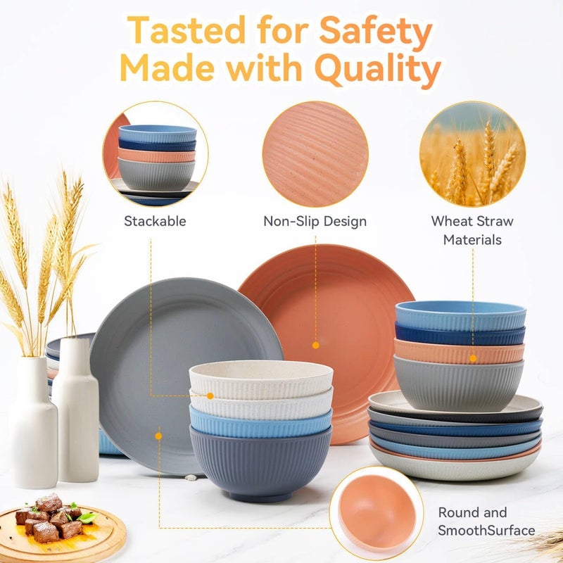 HOMMALY Wheat Straw Dinnerware Sets64Piece Black Plates and Bowls Sets for 8UnbreakableReusable Plastic Dish SetDinner PlateDessert PlateCereal BowlCupUtensilsMicrowavable Dishwasher Safe 64PBLACK - Image 4