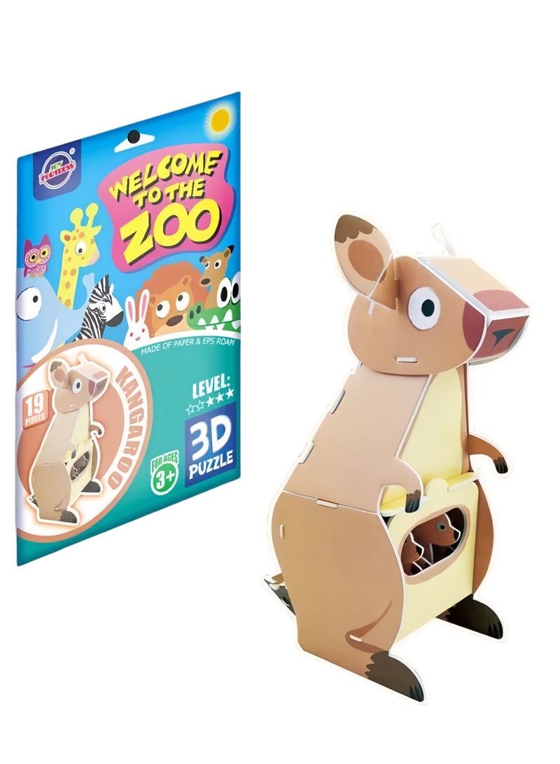 Kids' Zoo Animals DIY Puzzle: 3D Kangaroo Paper Model Kit - Easy Build Educational Toy to Boost Spatial IQ - Image 1
