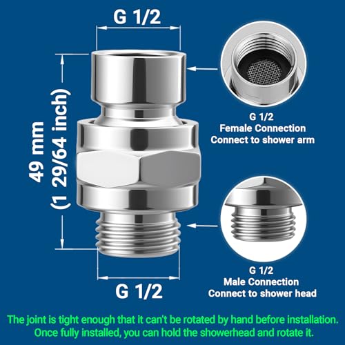 KAEZDD Shower Connector Ball Joint Shower Head Swivel Ball Adapter Brass Adjustable Shower Arm Extension Universal Component Polish Chrome - Image 2