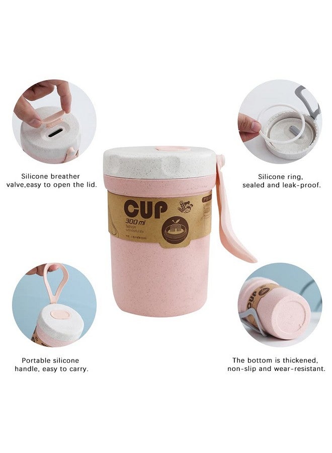 LZYMSZ 2Pcs Wheat Straw Soup Cup, 300Ml Portable Microwaveable Breakfast Cup, 2 Colors Porridge Lunch Box With Spoon For School Office Outdoor Travel Student (Blue And Pink) - Image 4