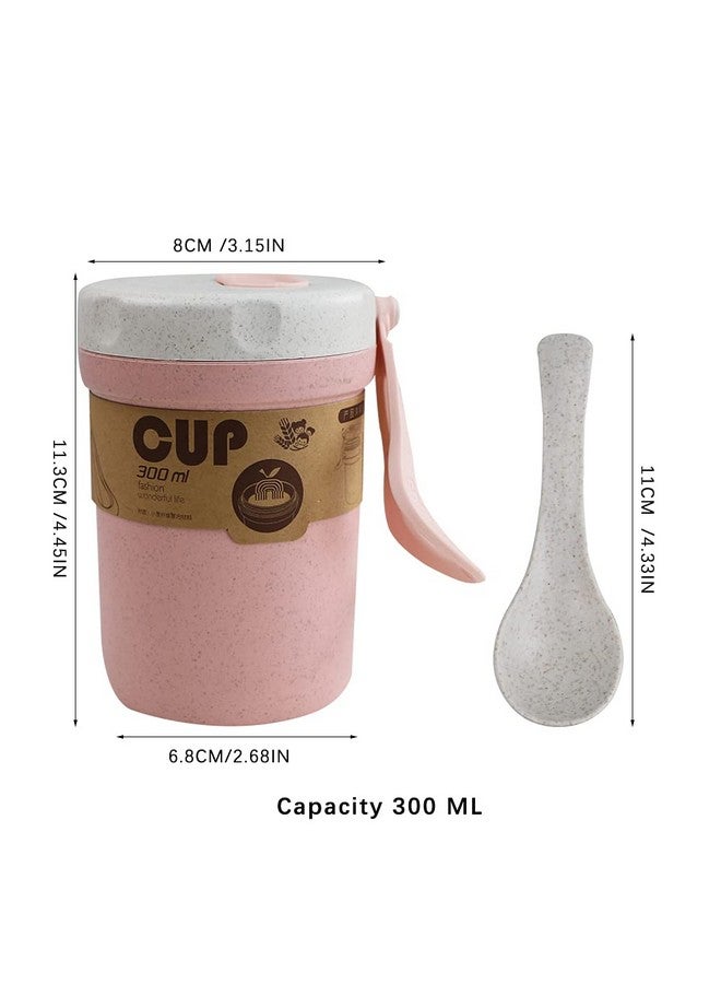 LZYMSZ 2Pcs Wheat Straw Soup Cup, 300Ml Portable Microwaveable Breakfast Cup, 2 Colors Porridge Lunch Box With Spoon For School Office Outdoor Travel Student (Blue And Pink) - Image 2
