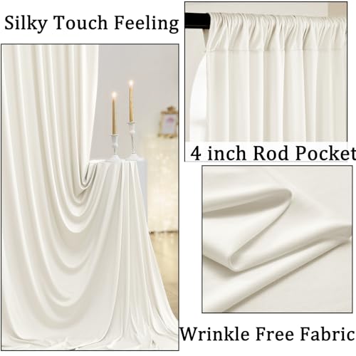 NSSONBEN 10ft x 8ft Ivory Backdrop Curtain for Parties, Polyester Photo Backdrop Drapes for Wedding Birthday Baby Shower Party Photography Background Home Decor - Image 2