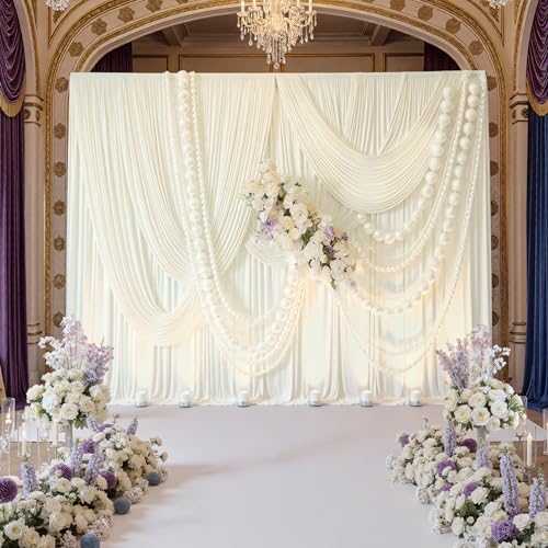 NSSONBEN 10ft x 8ft Ivory Backdrop Curtain for Parties, Polyester Photo Backdrop Drapes for Wedding Birthday Baby Shower Party Photography Background Home Decor - Image 3