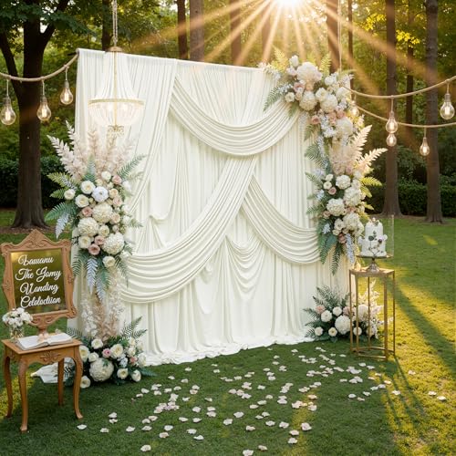 NSSONBEN 10ft x 8ft Ivory Backdrop Curtain for Parties, Polyester Photo Backdrop Drapes for Wedding Birthday Baby Shower Party Photography Background Home Decor - Image 4