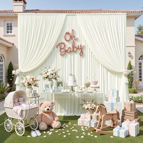 NSSONBEN 10ft x 8ft Ivory Backdrop Curtain for Parties, Polyester Photo Backdrop Drapes for Wedding Birthday Baby Shower Party Photography Background Home Decor - Image 5