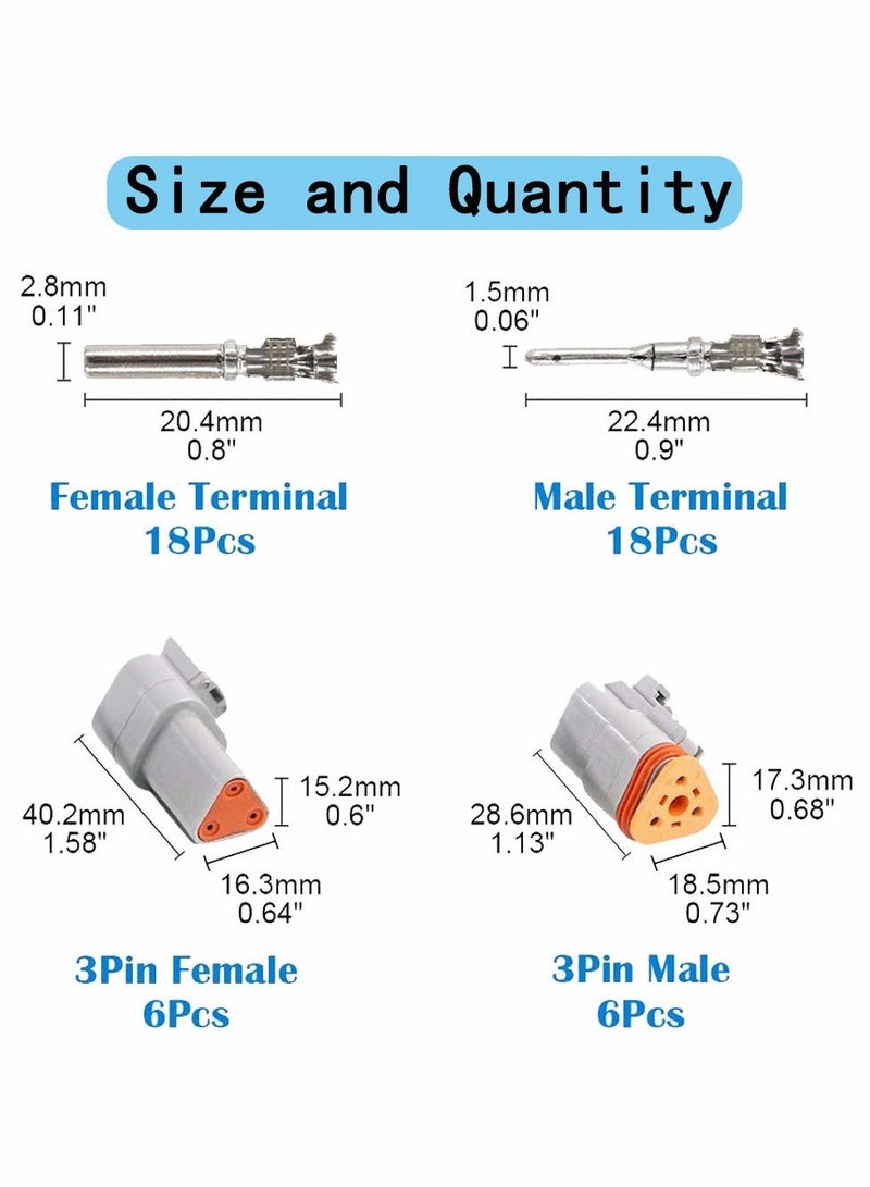 MUNTAQI موصل DT 3 دبابيس رمادي مقاوم للماء قابس كهربائي 42 قطعة مختوم ذكر وأنثى للدراجات النارية والسكوتر والسيارات والشاحنات والقوارب - Image 4
