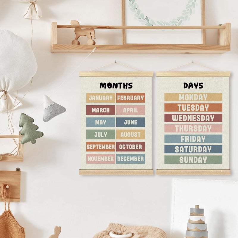 BCUANGD Classroom Wall Decor  Days of the Week Months of the Year Poster Hanger with Wood Frames Set of 2 Neutral Classroom Wall Hanging Canvas Decor for Kids Room Nursery Playroom 12x16 Inches - Image 5