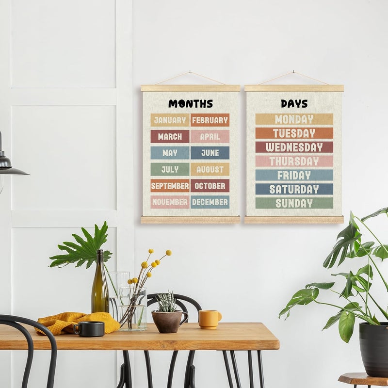BCUANGD Classroom Wall Decor  Days of the Week Months of the Year Poster Hanger with Wood Frames Set of 2 Neutral Classroom Wall Hanging Canvas Decor for Kids Room Nursery Playroom 12x16 Inches - Image 4