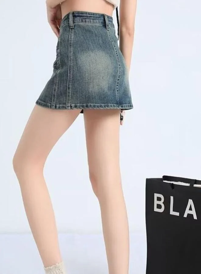 YUNIQEE Blue A-Line Mini Denim Skirts