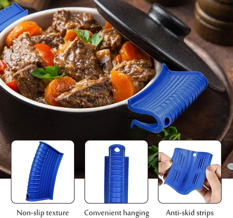 EVAHOM Silicone Assist Handle Holder, Hot Skillet Handle Covers Pot Grip Handle Sleeve Cast Iron Skillets Non-Slip Heat Resistant Pan Grip Cover for Cast Iron Woks Frying Pans Griddles Skillets (Blue) - Image 3