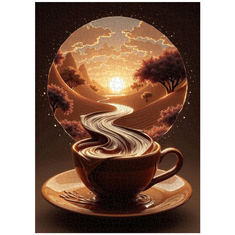 PPuzzling Sunset Coffee Puzzles for Adults 1000 Pieces Fantasy River Nature Landscape Art Jigsaw Puzzle Challenging Aesthetic Coffee Cup Puzzle for Home Wall Decor - Image 3