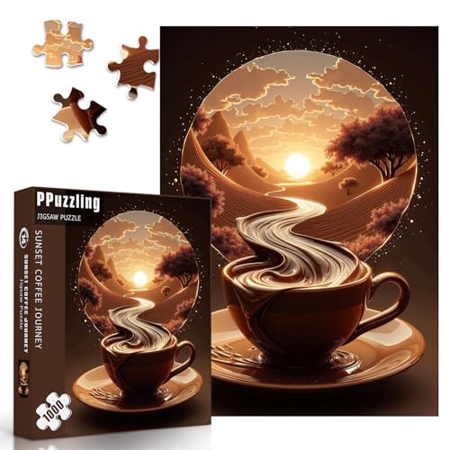 PPuzzling Sunset Coffee Puzzles for Adults 1000 Pieces Fantasy River Nature Landscape Art Jigsaw Puzzle Challenging Aesthetic Coffee Cup Puzzle for Home Wall Decor - Image 5