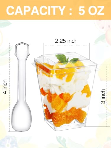 NEEBAKE 60 Sets 5oz Dessert Cups with Lids and Spoon - Parfait Cups with Lids for Appetizer for Party, Plastic Mini Dessert Cups with Spoons Clear with Lids - Image 2