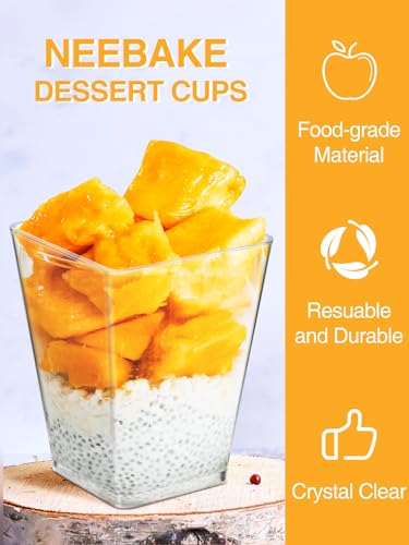 NEEBAKE 60 Sets 5oz Dessert Cups with Lids and Spoon - Parfait Cups with Lids for Appetizer for Party, Plastic Mini Dessert Cups with Spoons Clear with Lids - Image 3