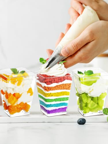 NEEBAKE 60 Sets 5oz Dessert Cups with Lids and Spoon - Parfait Cups with Lids for Appetizer for Party, Plastic Mini Dessert Cups with Spoons Clear with Lids - Image 4