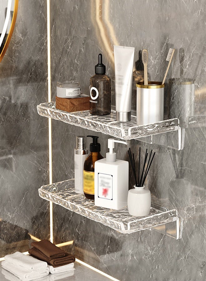 DUNISO 2-Piece Acrylic Floating Shelves,Water Ripple rack Easy To Install No Drill For Kitchen or Bathroom,Drain Shelf ,Plastic Storage Rack for Washstand Sink - Image 4