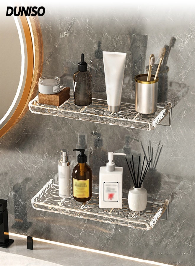 DUNISO 2-Piece Acrylic Floating Shelves,Water Ripple rack Easy To Install No Drill For Kitchen or Bathroom,Drain Shelf ,Plastic Storage Rack for Washstand Sink - Image 1